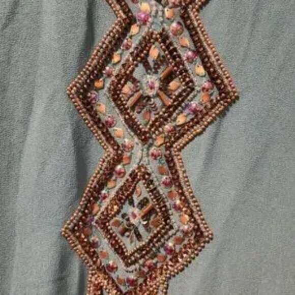 YUKA BEACH cover up beaded front neckline sleeveless aqua size Medium - Picture 2 of 5